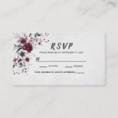 Deep Bourgogne Zilvergrijs Waterverf Bloemen Custo Plaatskaartje (Voorkant)