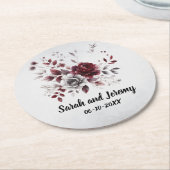 Deep Bourgogne Zilvergrijs Waterverf Bloemen Custo Ronde Kartonnen Onderzetter (Gebogen)