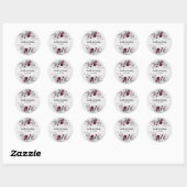Deep Bourgogne Zilvergrijs Waterverf Bloemen Custo Ronde Sticker (Vel)