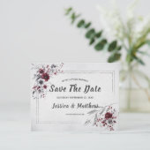 Deep Bourgogne Zilvergrijs Waterverf Bloemen Custo Save The Date (Staand voorkant)