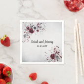 Deep Bourgogne Zilvergrijs Waterverf Bloemen Custo Servet (Insitu)