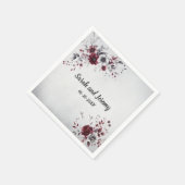 Deep Bourgogne Zilvergrijs Waterverf Bloemen Custo Servet (Hoek)