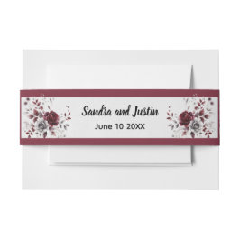 Deep Bourgogne Zilvergrijs Waterverf Bloemen Custo Uitnodigingen Wikkel