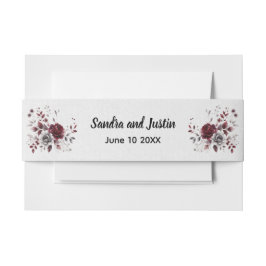 Deep Bourgogne Zilvergrijs Waterverf Bloemen Custo Uitnodigingen Wikkel