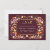 Deep Bourgondië Wildflower Krans bruiloft RSVP Kaart (Voorkant)