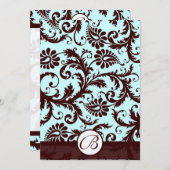 Deep Brown Damask Aqua Blue Wedding Invitation Kaart (Voorkant / Achterkant)