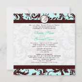 Deep Brown Damask Aqua Blue Wedding Invitation Kaart (Voorkant)
