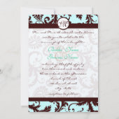 Deep Brown Damask Aqua - Groter Monogram op Terug Kaart (Achterkant)