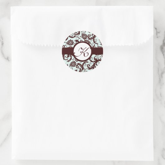 Deep Brown Damask Bloemenbruiloft Stickers (Tas)