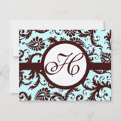 Deep Brown Damask Swirl op Light Aqua-Change Aqua RSVP Kaartje (Voorkant)