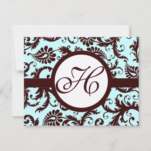 Deep Brown Damask Swirl op Light Aqua-Change Aqua RSVP Kaartje (Voorkant)