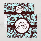 Deep Brown Damask Swirl op Light Aqua-Change Aqua RSVP Kaartje (Voorkant / Achterkant)