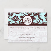 Deep Brown Damask Swirl op Light Aqua-Change Aqua RSVP Kaartje (Achterkant)