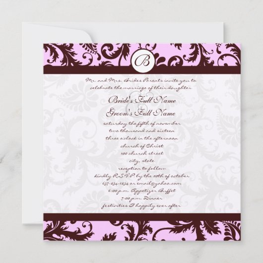 Deep Brown Pink Damask Weddenschap Kaart (Voorkant)