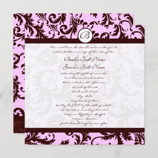 Deep Brown Pink Damask Weddenschap Kaart (Voorkant / Achterkant)