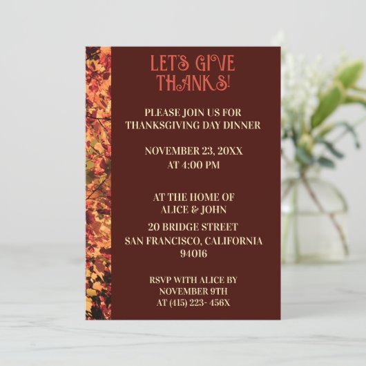 Deep Brown Thanksgiving Dinner Herfstfeest Kaart (Staand voorkant)