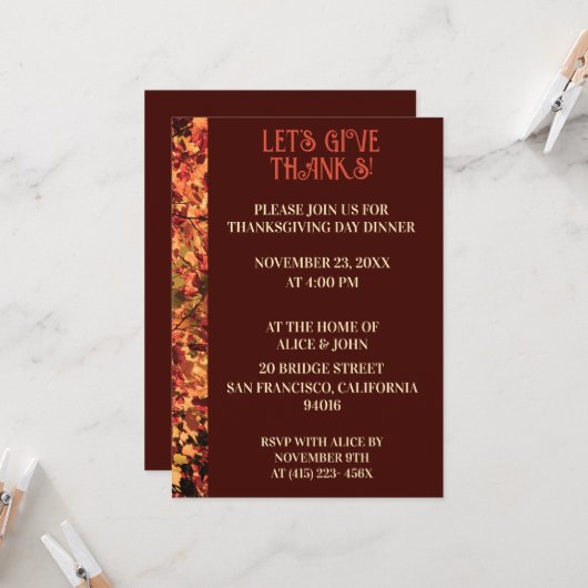 Deep Brown Thanksgiving Dinner Herfstfeest Kaart (Voorkant / Achterkant in situ)