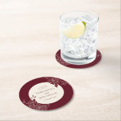 Deep Burgundy and Ivory Floral Line Art Wedding Ronde Kartonnen Onderzetter (Insitu)