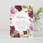 Deep Burgundy Berry & Lila Waterverf Baptisme Kaart (Staand voorkant)
