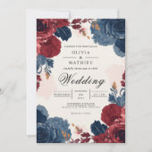 Deep Burgundy Blue Floral Arch Wedding Kaart (Voorkant)