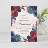 Deep Burgundy Blue Floral Arch Wedding Kaart (Staand voorkant)