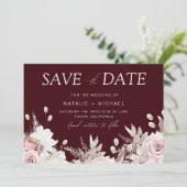 Deep Burgundy Blush Boho Floral Wedding Save The Date (Staand voorkant)