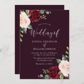 Deep Burgundy Blush Waterverf Floral Wedding Kaart (Voorkant / Achterkant)