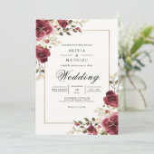 Deep Burgundy Botanical Arch Wedding Kaart (Staand voorkant)