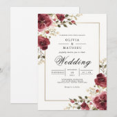 Deep Burgundy Botanical Arch Wedding Kaart (Voorkant / Achterkant)