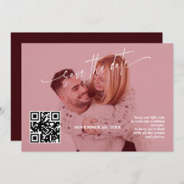 Deep Burgundy Calligraphy QR Code Photo Wedding   Save The Date
