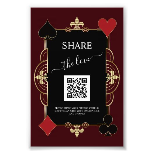 Deep Burgundy Casino Share Photo QR Code Wedding  Foto Afdruk (Voorkant)