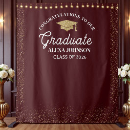 Deep Burgundy Class Of 2026 Graduation Backdrop Wandkleed