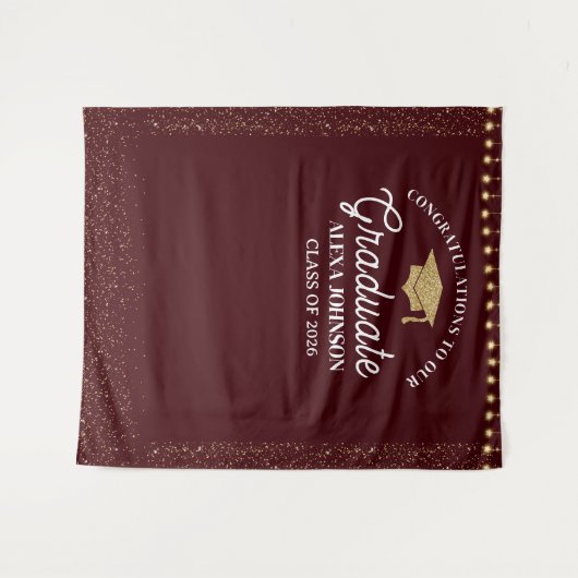 Deep Burgundy Class Of 2026 Graduation Backdrop Wandkleed (Voorkant (horizontaal))