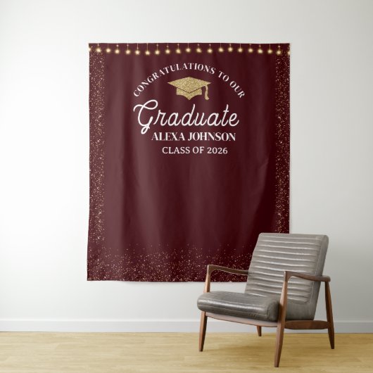 Deep Burgundy Class Of 2026 Graduation Backdrop Wandkleed (In situ)