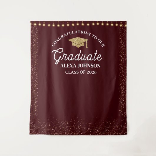 Deep Burgundy Class Of 2026 Graduation Backdrop Wandkleed (Voorkant)