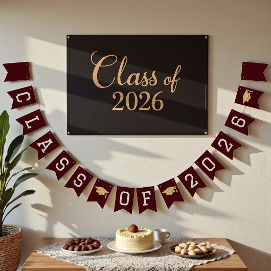 Deep Burgundy Class Of 2026 Graduation Party Vlaggetjes