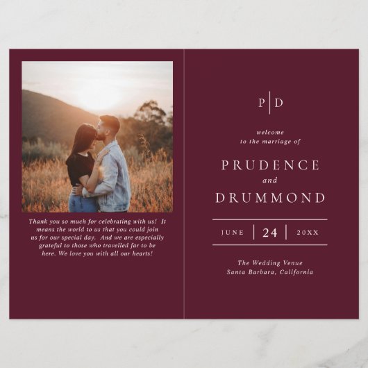 Deep Burgundy Classic Budget Wedding Program Flyer (Voorkant)