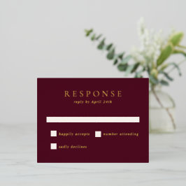 Deep Burgundy Classic Foil Wedding RSVP Card Folie Uitnodiging Briefkaart