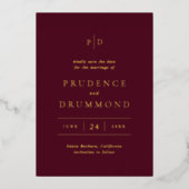 Deep Burgundy Classic Wedding Foil Save the Date Folie Uitnodiging (Voorkant)