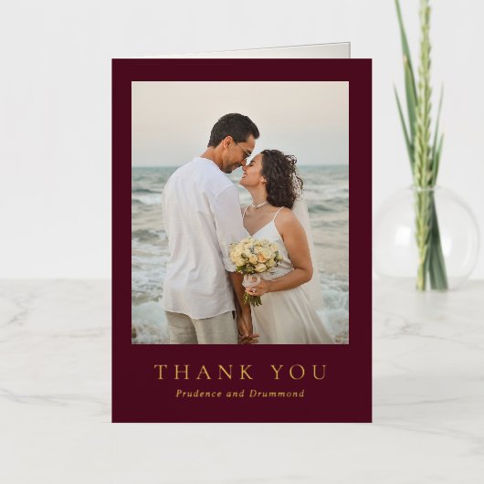 Deep Burgundy Classic Wedding Foil Thank You Card Folie Wenskaart (Voorkant)