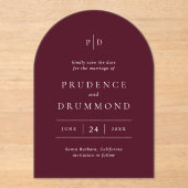 Deep Burgundy Classic Wedding Save the Date Acryl Uitnodigingen (Voorkant)