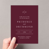 Deep Burgundy Classic Wedding Save the Date Acryl Uitnodigingen (Insitu (Draagbaar))