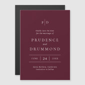 Deep Burgundy Classic Wedding Save the Date Magnetische Uitnodiging (Voorkant / Achterkant)