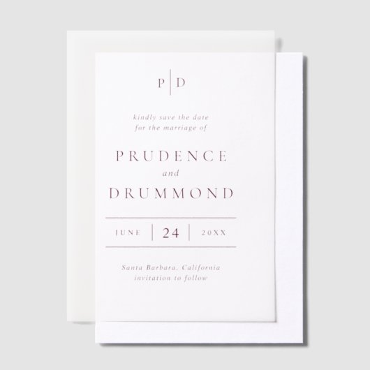 Deep Burgundy Classic Wedding Save the Date Vellum Uitnodigingen (Offset)