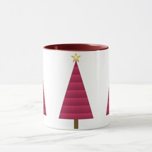 Deep Burgundy Damask Modern kerstboom Mok (Midden)