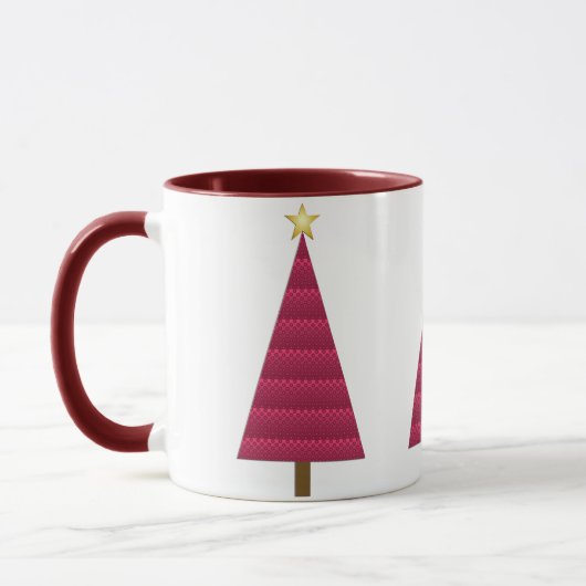 Deep Burgundy Damask Modern kerstboom Mok (Links)