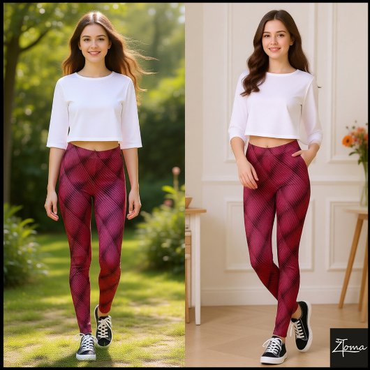 Deep Burgundy Diamond Tufted Quilt Pattern Leggings