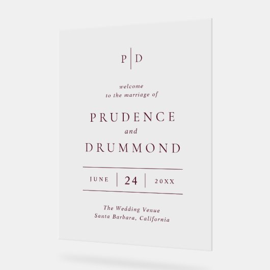 Deep Burgundy Elegant Classic Wedding Acryl Bord (Hoek)