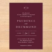 Deep Burgundy Elegant Classic Wedding Acryl Uitnodigingen (Voorkant)