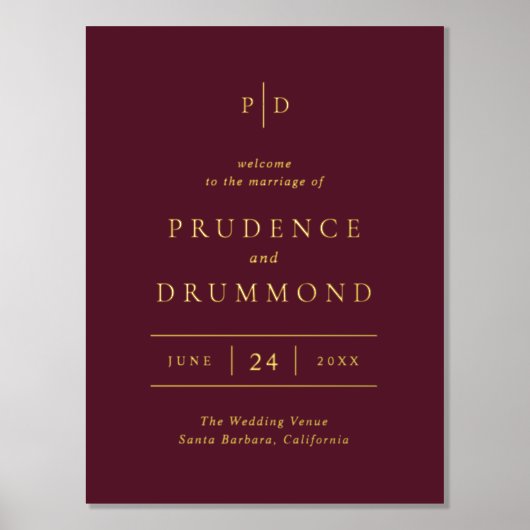 Deep Burgundy Elegant Classic Wedding Foil Sign Folie Afdrukken (Voorkant)